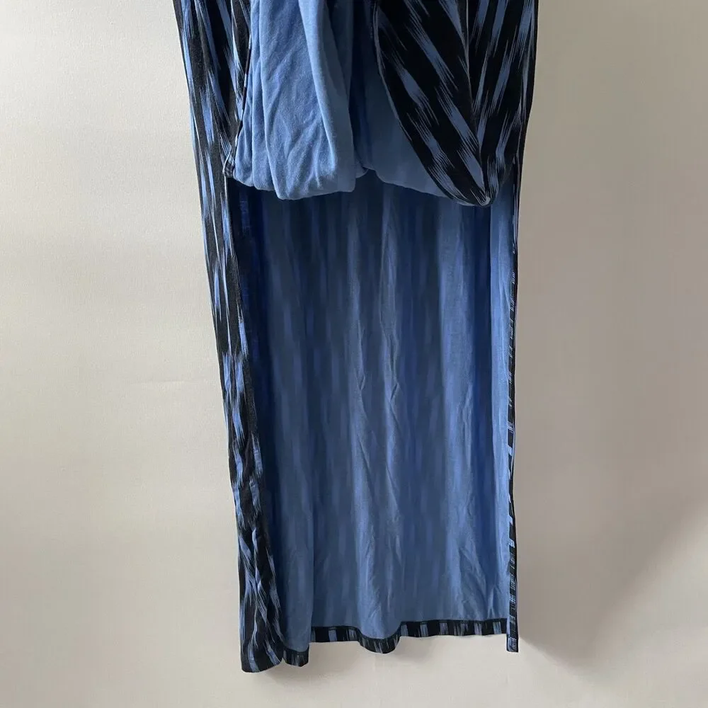 Michael Kors Maxi Dress Blue Black Scoop Neck Short Sleeve Size XL -(C)